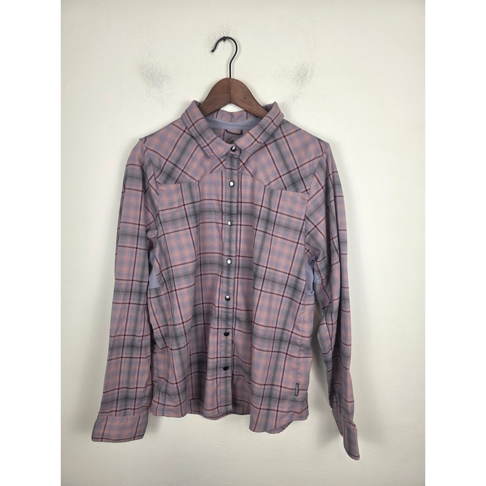 Club Ride Womens XL Mauve Grey Plaid Long Sleeve Cycling Snap Shirt MTB Commute